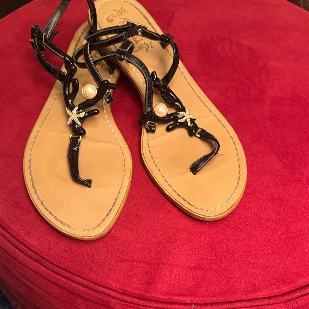 Target Black Sandals with Pearl and Starfish Accents